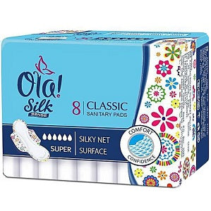 Ola Silk Classic Sanitary Pads Super With Silky Net Surface x8