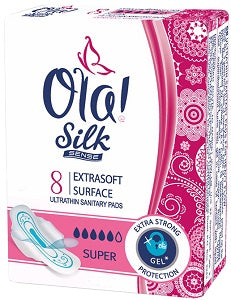 Ola Silk Ultra Thin Sanitary Pads Super With Extra Soft Surface x8