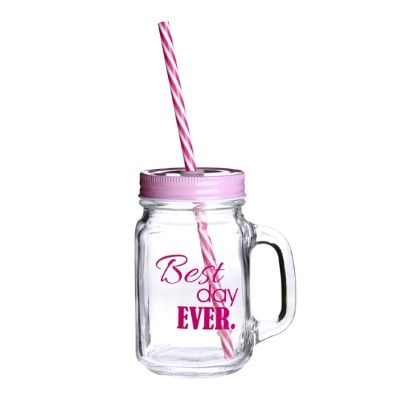 Premier Square Glass Jar Mug Best Day Ever 45 cl