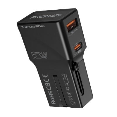 Promate Charger TriPlug-PD18 Black