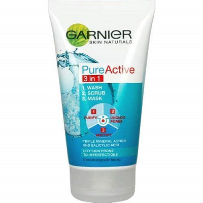 Garnier Pure Active 3 in 1 Wash, Scrub, Mask 150 ml