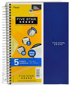 Mead 5 Subject Spiral Notebook