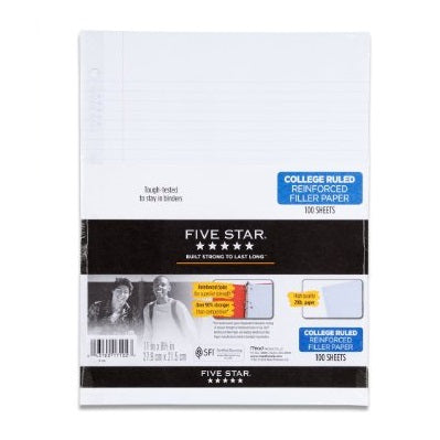 Mead Fivestar Filler Paper Reinforced College Ruled 11 x 8.5 Inches - 100 Sheets