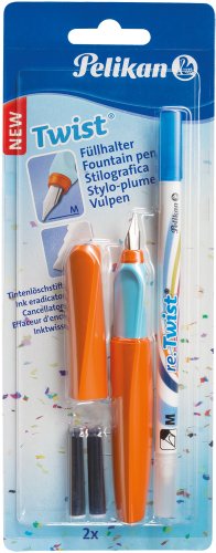 Pelikan Twist Roller Pen Orange/Blue 2 Ink Cartridges + Ink Eradictor