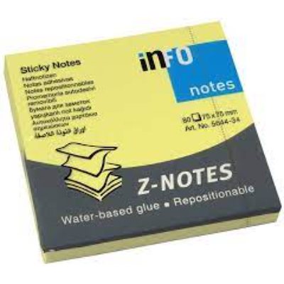 Global Notes 75 x 75 mm Z-Notes Sticky Notes With Z-Folding 80 Sheets - Brilliant Yellow