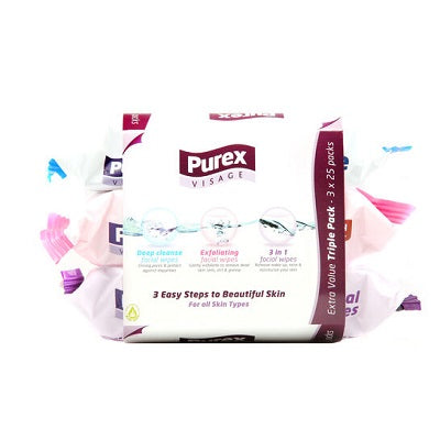 Purex Extra Value Triple Pack Facial Wipes x3