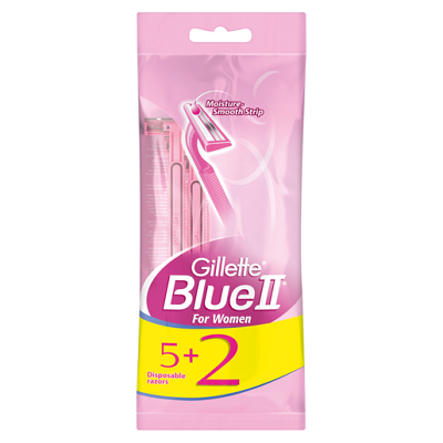 Gillette Blue II Moisture-Smooth Strip Disposable Razors For Women x5+2