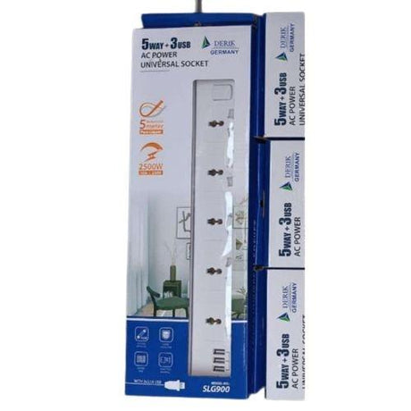 Derik 5 Way 3 USB Surge Protector