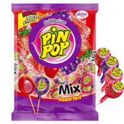 Pin Pop Lollipop With Bubble Gum Assorted 672 g x48