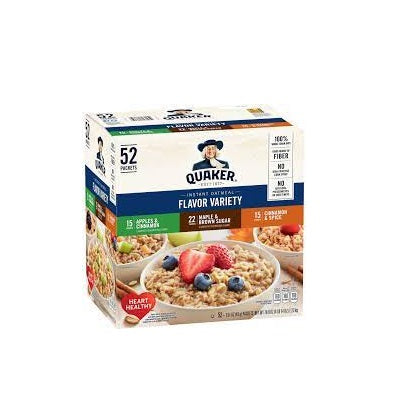 Quaker Instant Oatmeal Variety Pack - Apples & Cinnamon (15), Maple & Brown Sugar (22), Cinnamon & Spice (15)