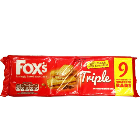 Fox's Triple Layered Biscuit With Real Milk Chocolate Bar 171 g x9