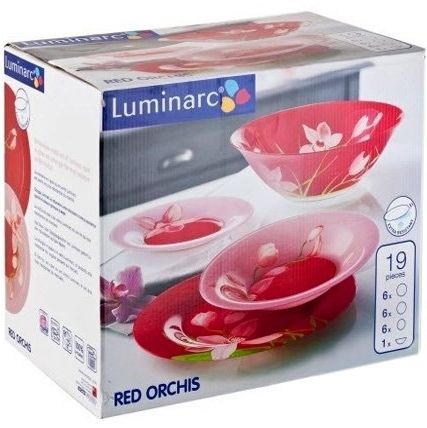 Luminarc Glassware Dish Set Red Orchis x19