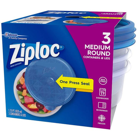 Ziploc Medium Round Containers & Lids 828 ml x3