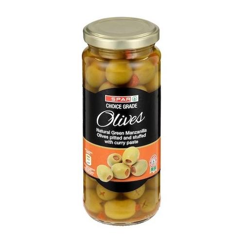 Spar Olives Natural Green Manzanilla Olives Pitted & Stuffed With Curry Paste 340 g