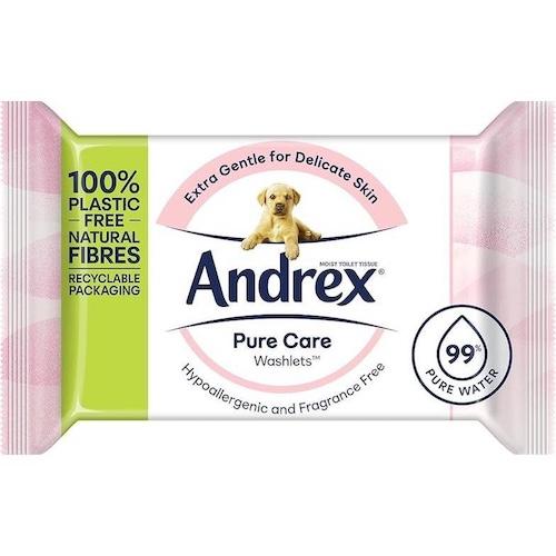 Andrex Washlets Moist Toilet Tissue Pure Care Hypo-Allergenic & Fragrance-Free x36