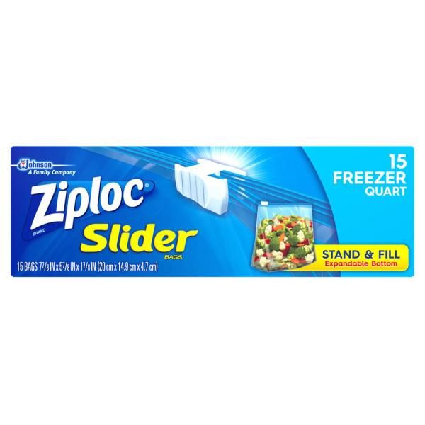 Ziploc Slider Bags Stand & Fill Expandable Bottom Freezer Quart 20 cm x 14.9 cm x 4.7 cm x15